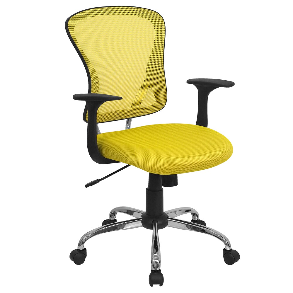 Posey Yellow Mesh Back Adjustable Swivel Office Arm Chair with Chrome Base