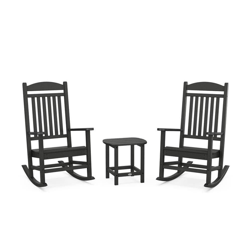 POLYWOOD Grant Park Plastic 3Piece Black Outdoor Rocking Chair Set