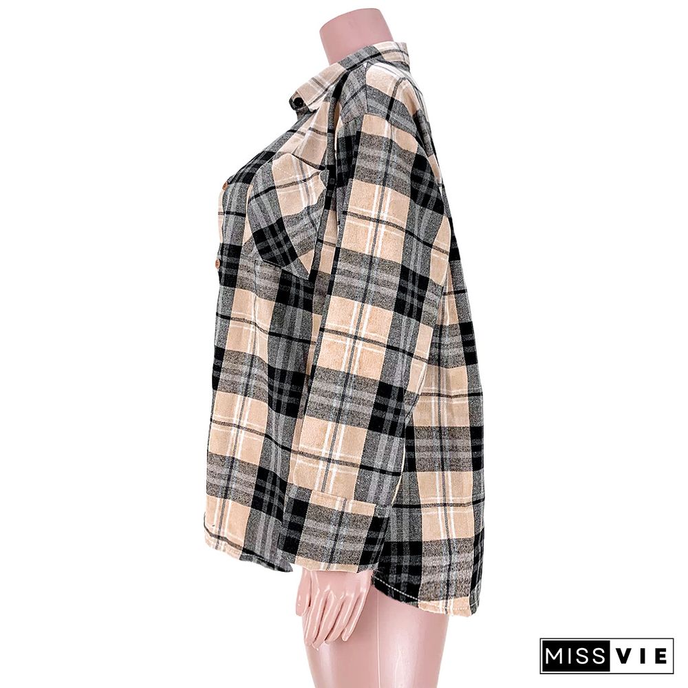 Cotton Long Sleeve Single-breasted Plaid Shirt