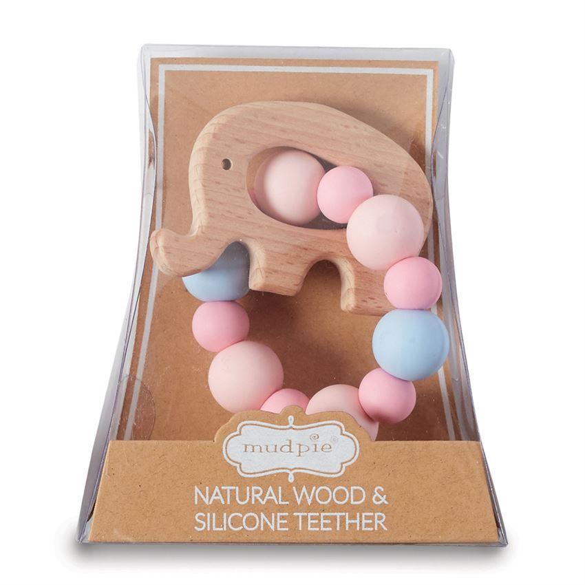 Pink Elephant Wood & Silicone Teether