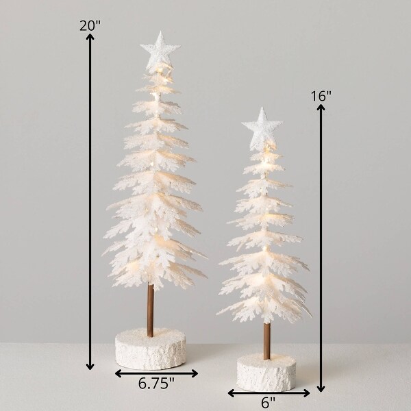 20H and 16H Sullivans Christmas Flocked LED Tabletop Tree Set of 2，White