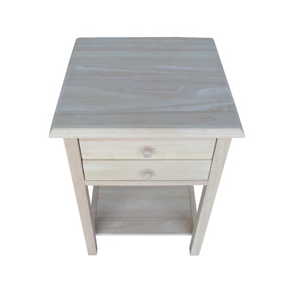 Square Solid Parawood Unfinished 2-drawer Lamp Table