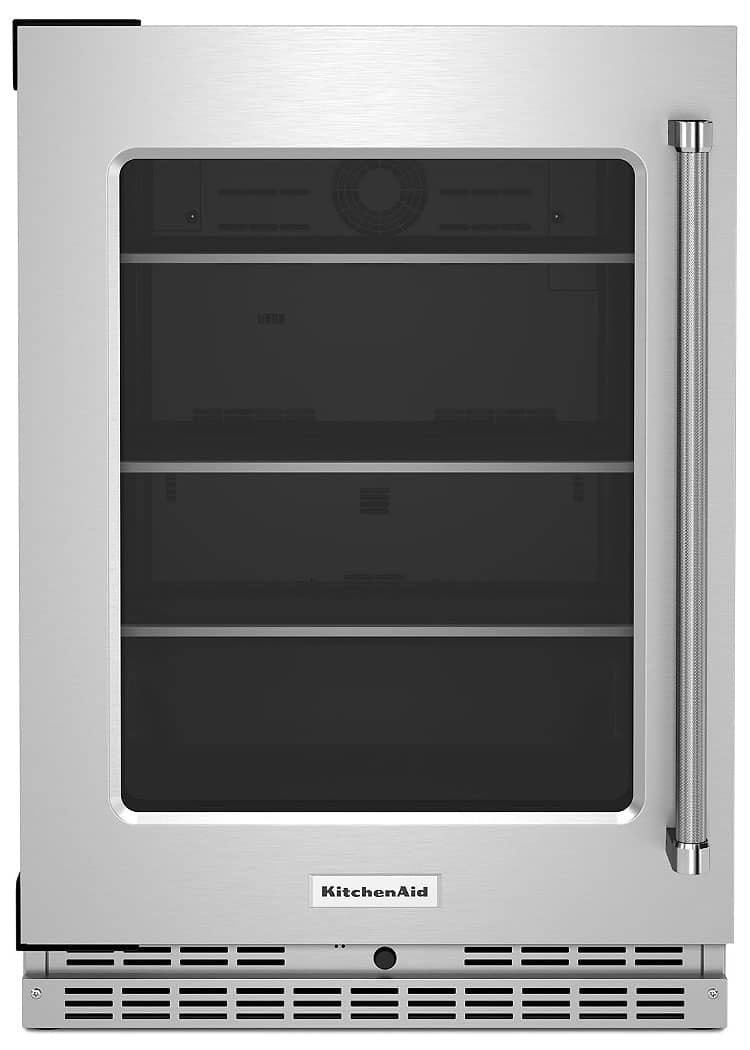 KitchenAid 24 Stainless Frame Left-Hinge Undercounter Refrigerator With Shelves With Metallic Accents