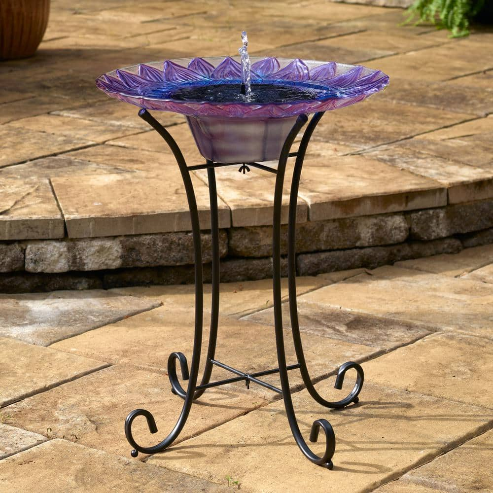 Smart Solar Bell Flower Glass Solar Birdbath 20223R01