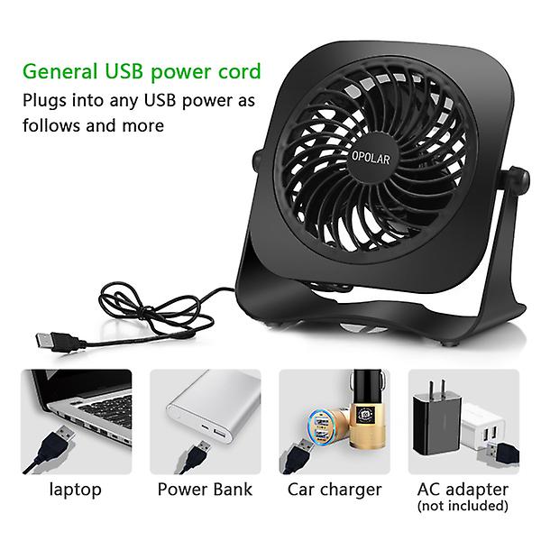 4 Inch Mini Usb Desk Fan， 2 Speeds， Lower Noise， Usb Powered， 360 Up And Down， 3.8 Ft Cable， Powerful Black Fan For Home And Office 43602