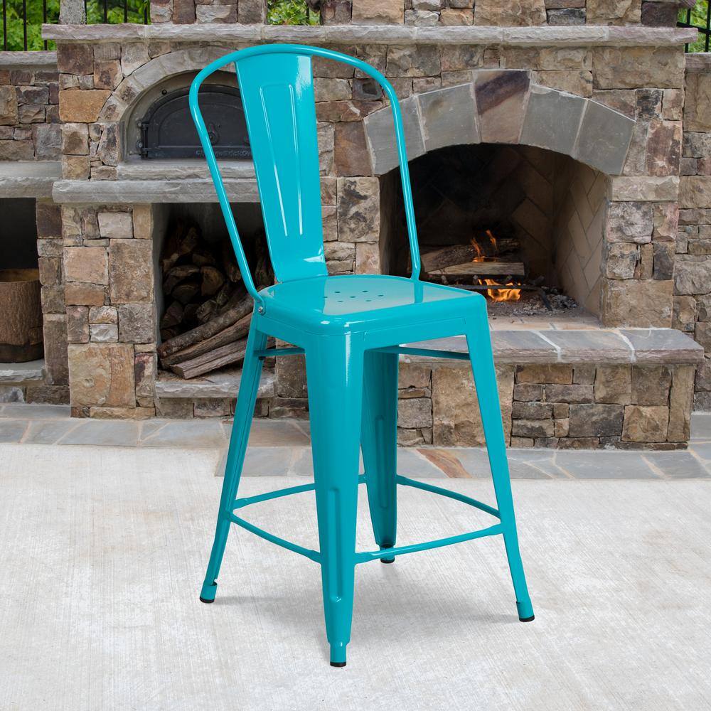 Flash Furniture 24 in. Crystal Blue Metal Bar Stool ET353424CB