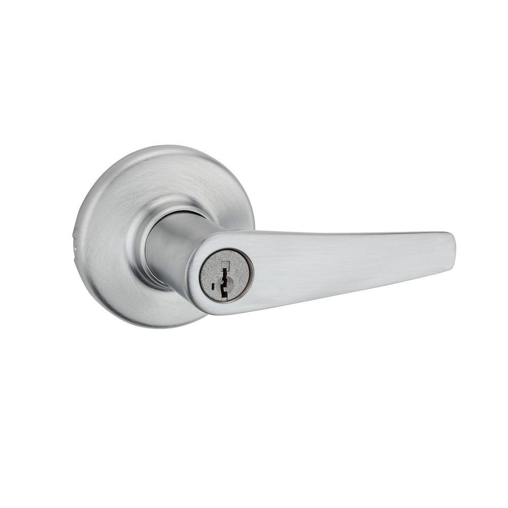 Kwikset Delta Satin Chrome Keyed Entry Door Handle and Single Cylinder Deadbolt Combo Pack featuring SmartKey Security 690DL26DCPK6SMT