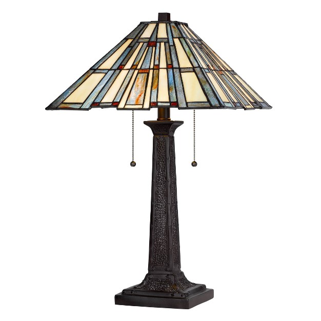 Metal resin Table Lamp With  Stained Glass Shade Dark Bronze cream Cal Lighting