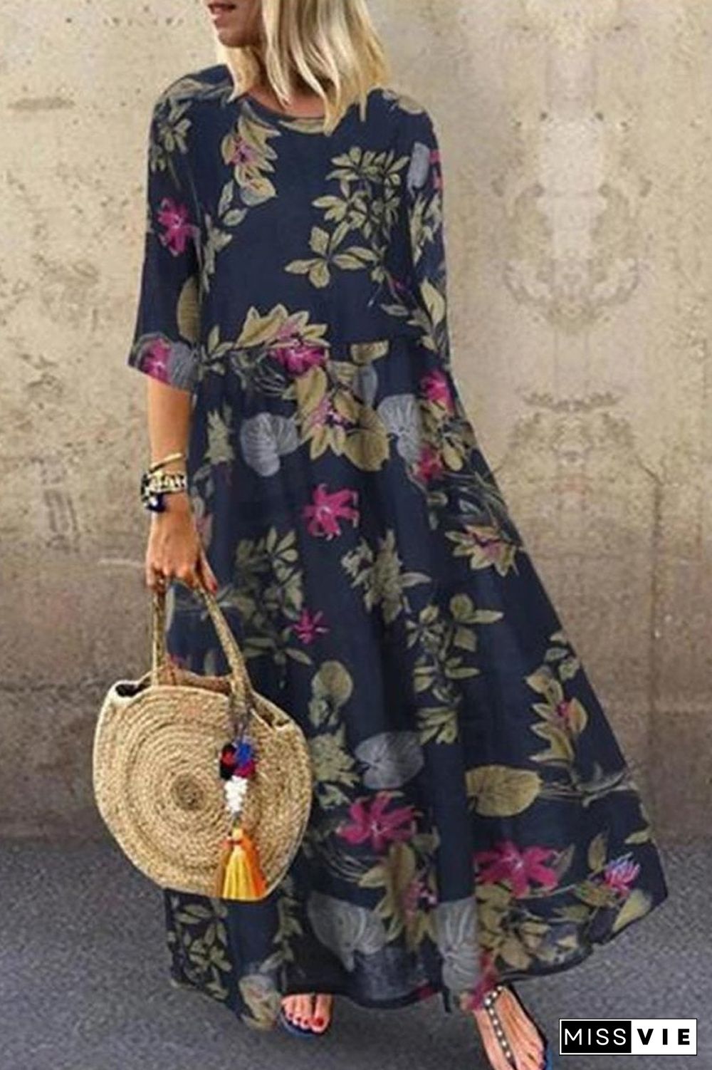 Floral Print Half Sleeve Dress