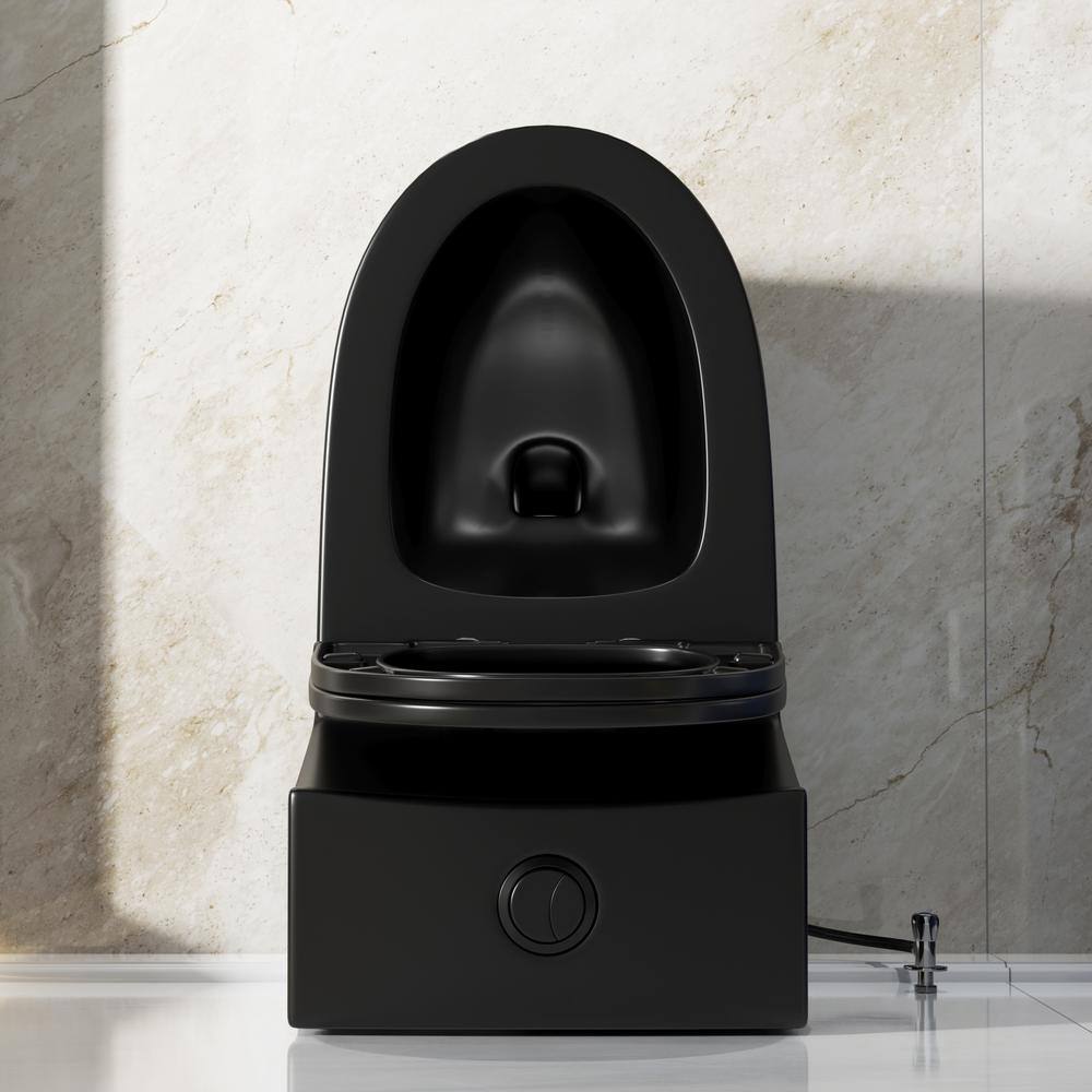 Hanikes One-Piece Toilet 1.11.6 GPF Dual Flush Elongated Toilet in Black Seat Included WaterSense Toilet AR80B