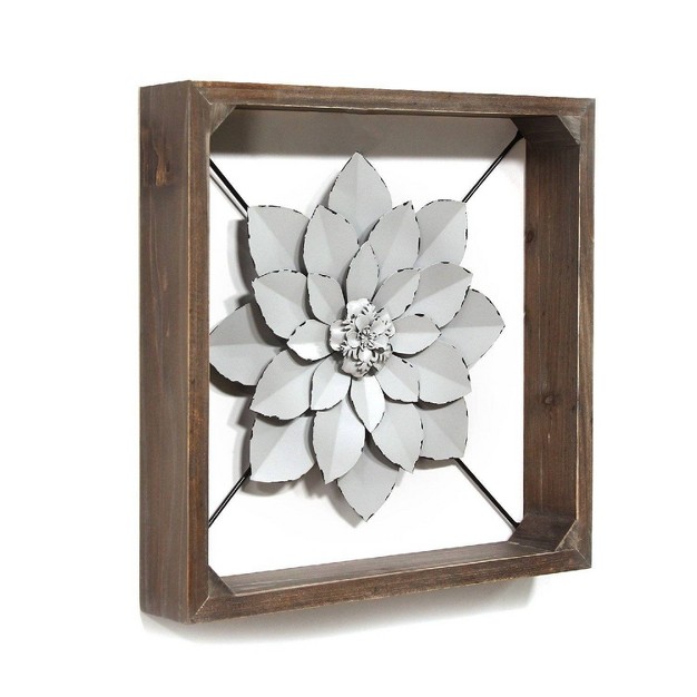 Framed Metal Flower Wall Sign Gray Stratton Home Decor