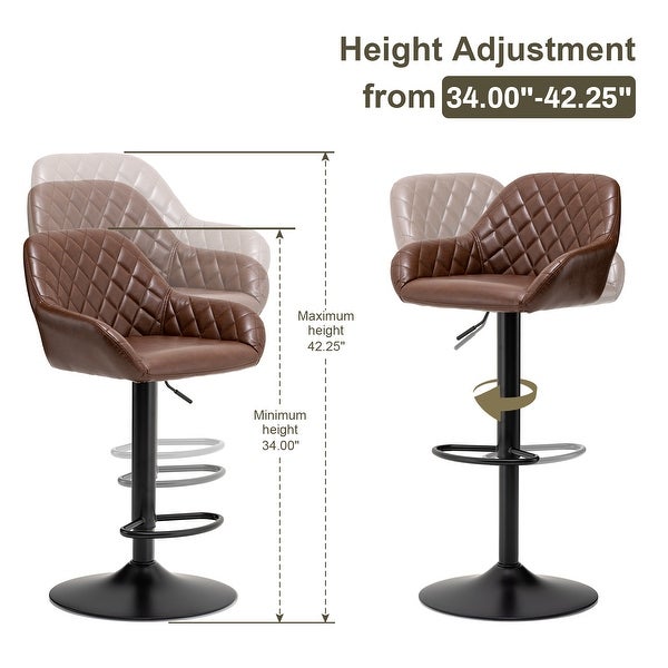 Glitzhome Set of 4 Modern Quilted Leatherette Adjustable Swivel Bar Stool