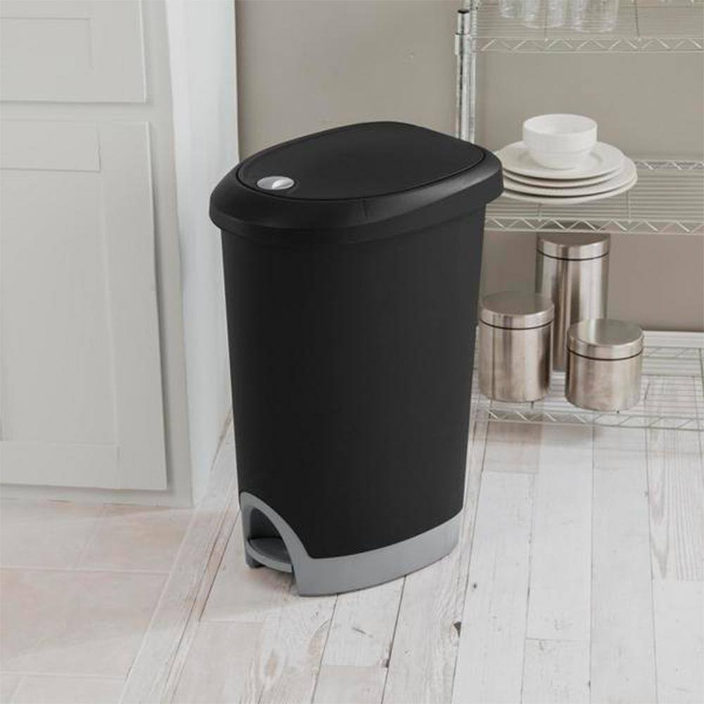 Sterilite 12.6 Gal. Locking Lid Step On Kitchen Wastebasket Trashcan Black (2-Pack) 2 x 10739002