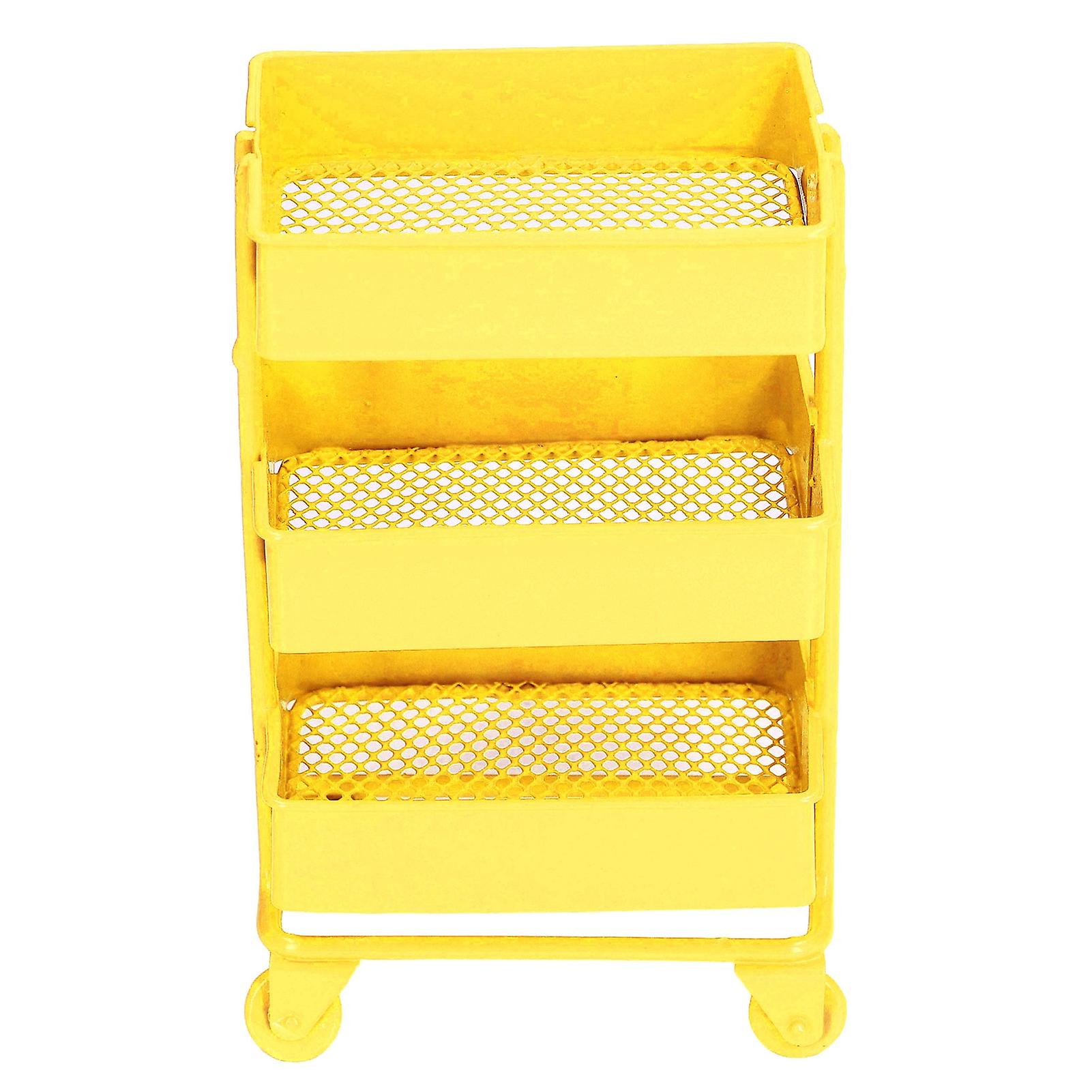 Dollhouse 3 Tier Storage Rack Simulation Movable 1:12 Dollhouse Trolley Rack with WheelsYellow