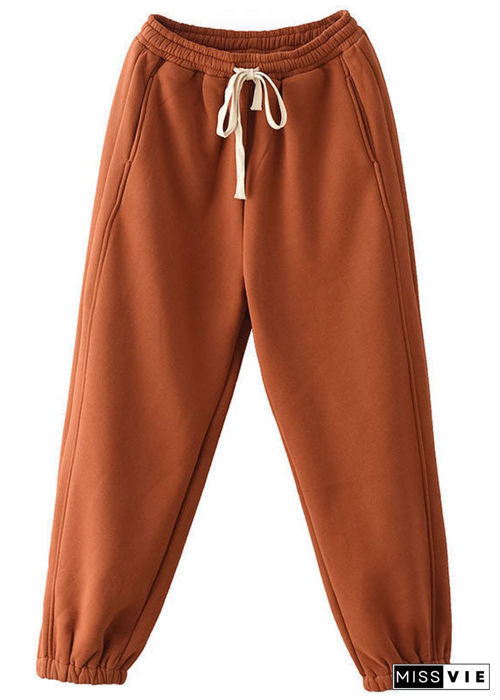 Orange elastic waist Warm Fleece harem Pants Winter