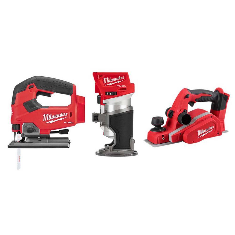 MW M18 FUEL 18V Lithium-Ion Brushless Cordless Jig SawCompact Router3-14 in. Planer Combo Kit (3-Tool) 2737-20-2723-20-2623-20