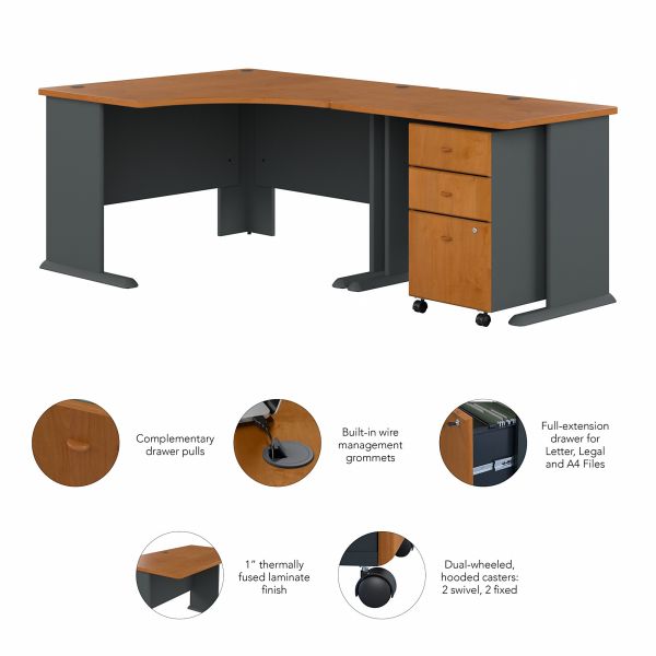 Bush Business Furniture Series A 48W Corner Desk with 36W Return and Mobile File Cabinet in Natural Cherry and Slate