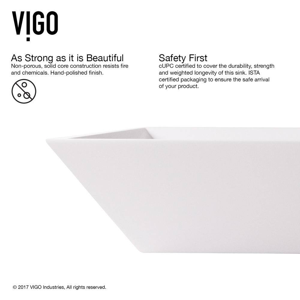 VIGO Vinca Modern White Matte Stone 18 in. L x 14 in. W x 5 in. H Rectangular Vessel Bathroom Sink VG04007