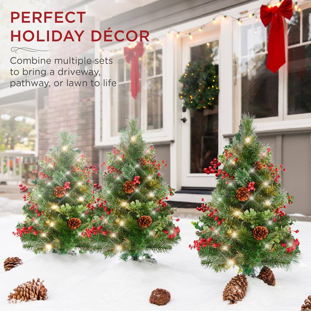 30 in. LED Christmas Tree Path Lights with Berries Pine Cones and Ornaments (Set of 2)