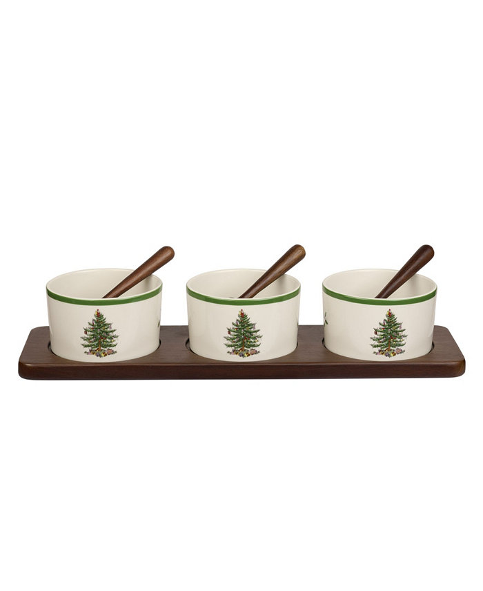 Spode Christmas Tree Condiment Bowl and Spoon Set 7 Pieces