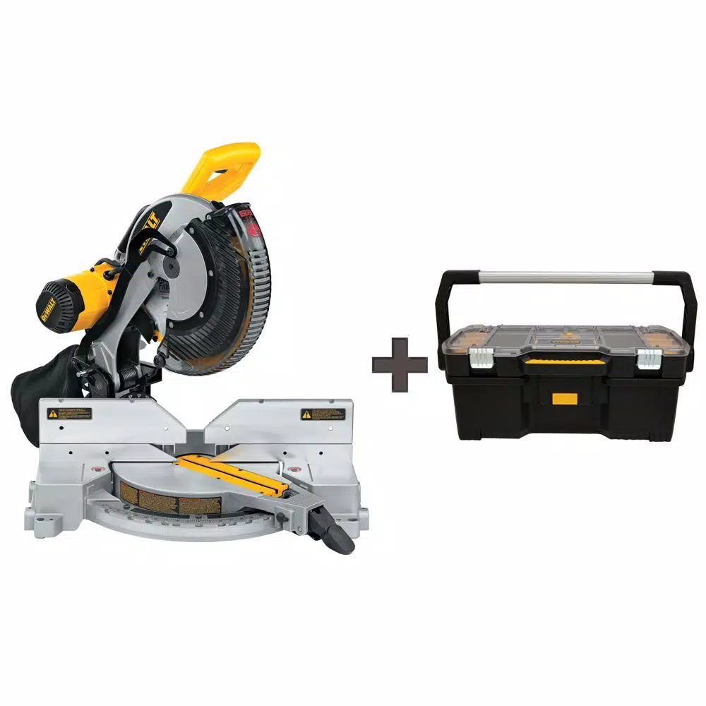 DEWALT 15 Amp 12 in. Double Bevel Compound Miter Saw with 24 in. Tote with Organizer and#8211; XDC Depot