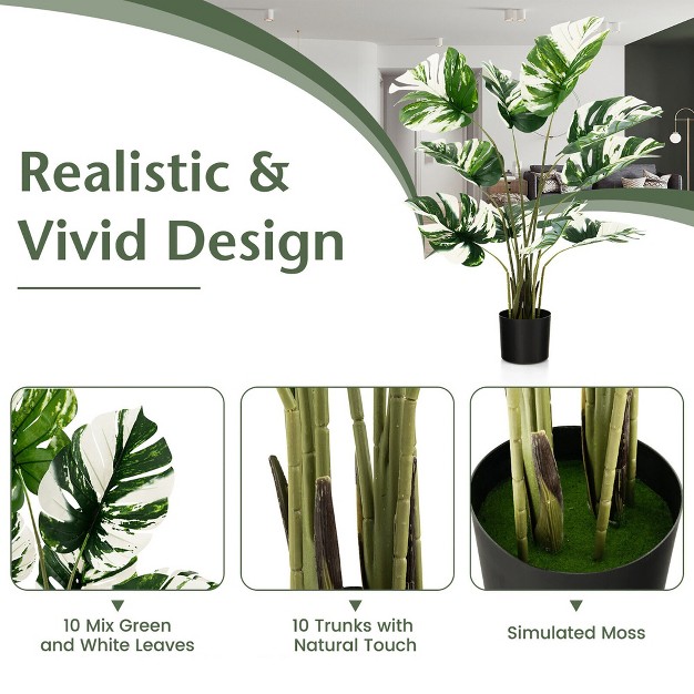 Tangkula 4ft Artificial Monstera Deliciosa Tree 2-pack Fake Plant Faux Tree For Decor