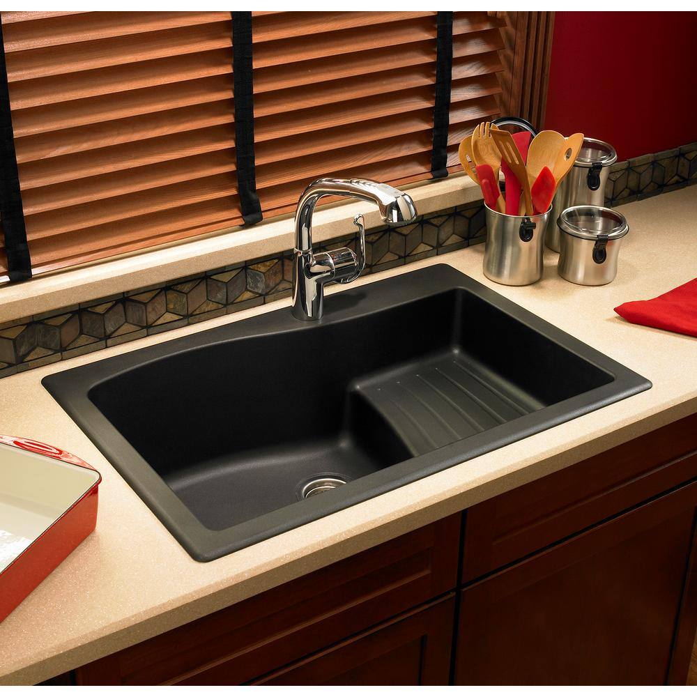 Swan Ascend Drop-InUndermount Granite 33 in. 1-Hole Single Bowl Kitchen Sink in Nero QZ03322AD.077