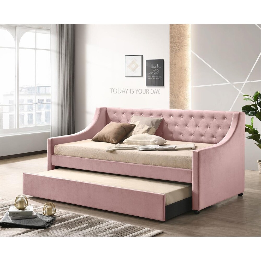 Modern Style Twin Daybed  Bed Frame With Tufted Back And Trundle