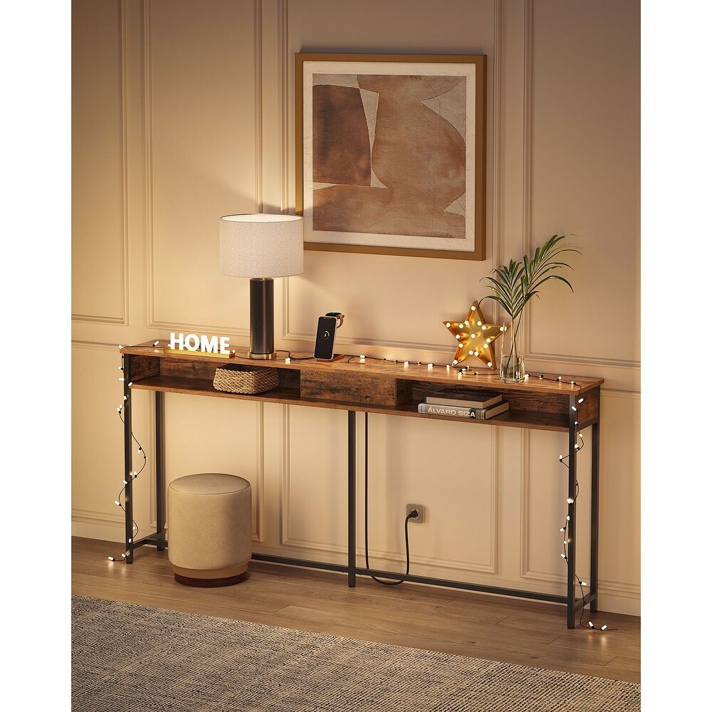 Narrow Console Table   70.9 Inch Sofa Table with 2 Outlet and 2 USB Ports  Long Entryway Table  Home Office or Living Room