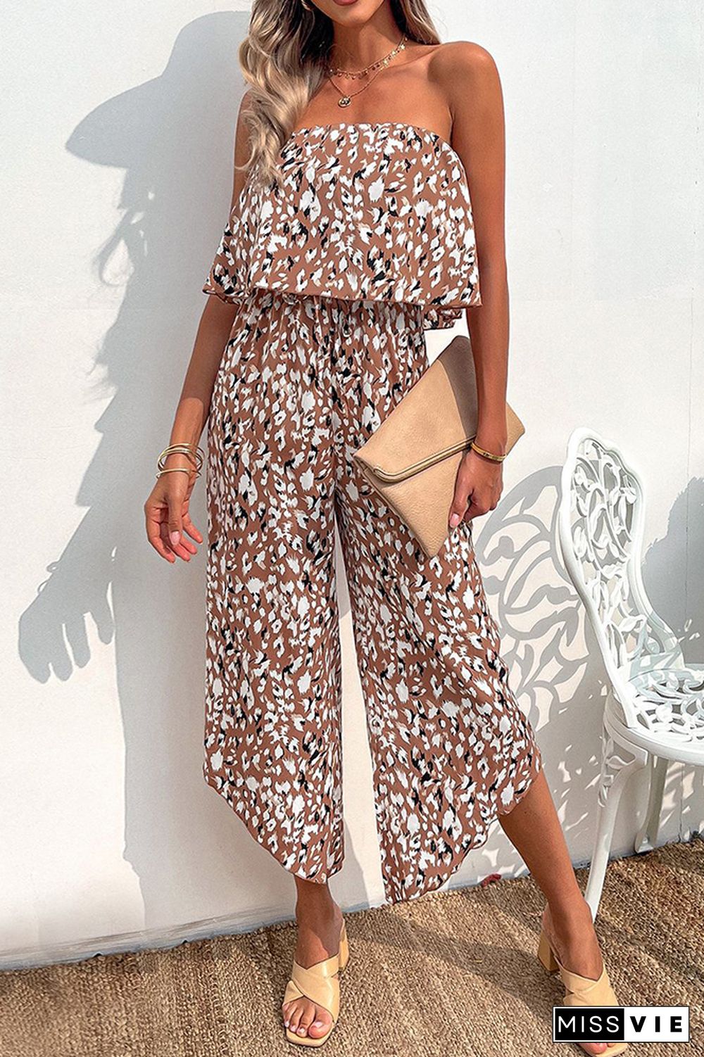 Full Print Off Shoulder Chiffon Jumpsuit Wholesale