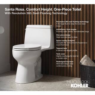 KOHLER Santa Rosa 1-piece 1.28 GPF Single Flush Elongated Toilet in. White (Seat Included) 30810-0