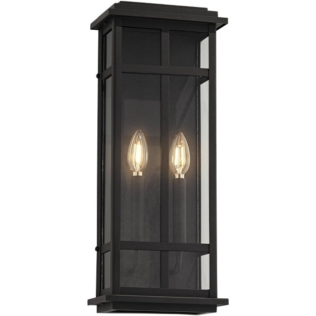 High Farmhouse Rustic Rectangular Outdoor Wall Light Fixture Mount Porch House Exterior 2 light Black Clear Glass Shade