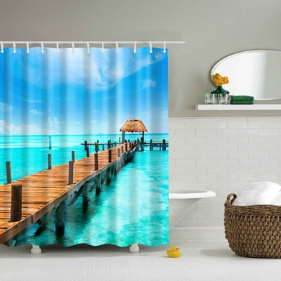 New Colorful Eco-friendly Beach Conch Starfish Shell Polyester  High Quality Washable Bath Decor Shower Curtains