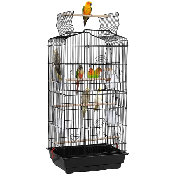 Topeakmart 41'' H Open Top Metal Bird Cage with Four Feeders， Black