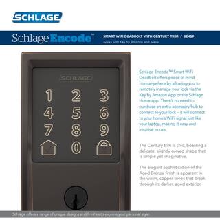 Schlage Century Aged Bronze Encode Smart Wi-Fi Deadbolt with Alarm and Century Handleset and Latitude Handle BE489WB CEN 716 +  FE285 CEN 716 LAT