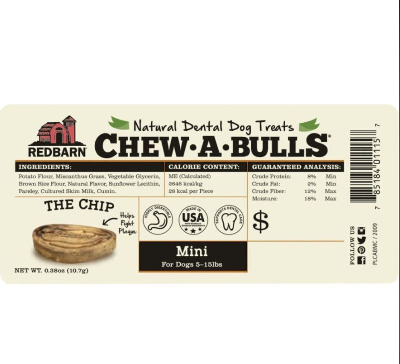 Redbarn Chew-A-Bulls Chip Dental Dog Treat