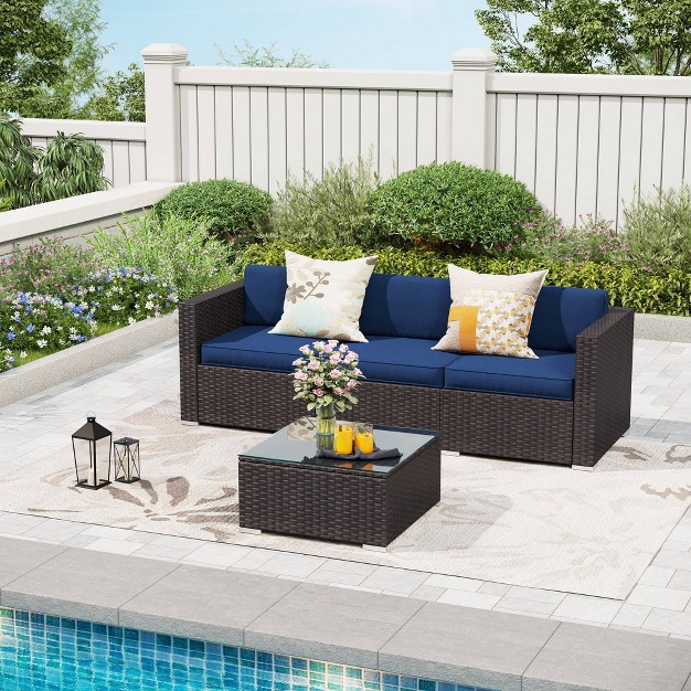 4pc Patio Wicker Sectional Set Navy Captiva Designs