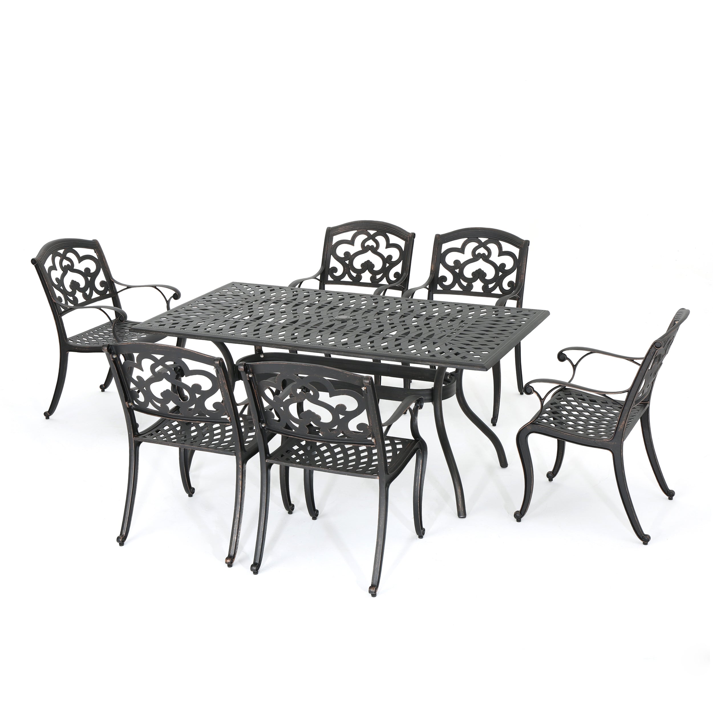 Carlton Outdoor 7 Pc Patina Copper Cast Aluminum Dining Set