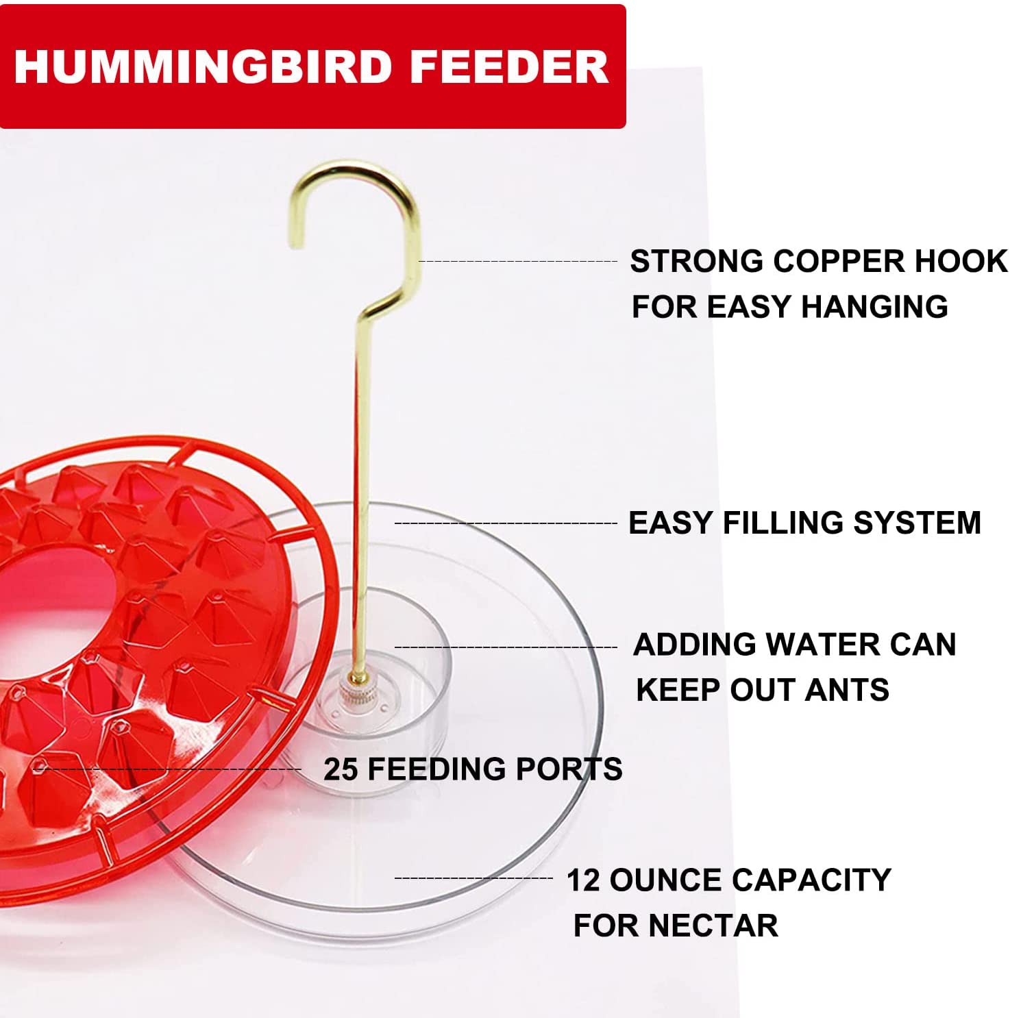 Hummingbird Feeders for Outdoors Applies to All Birds，Leak-Proof Hummer Bird Feeder Outside，Easy to Clean and Fill(Red)