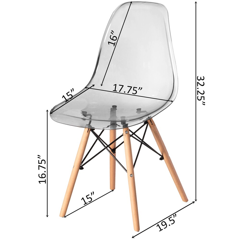 Mid Century Modern Style Dining Chair with Wooden Dowel Eiffel Legs  DSW Transparent Plastic Shell Accent Chair