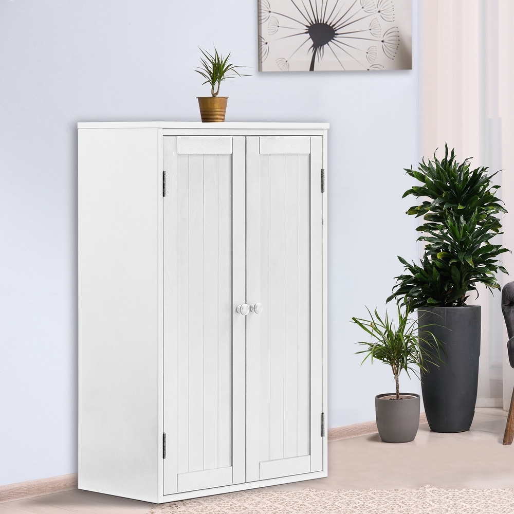 Storage Cabinet Freestanding Wooden Floor Cabinet with Adjustable Shelf and Double Door