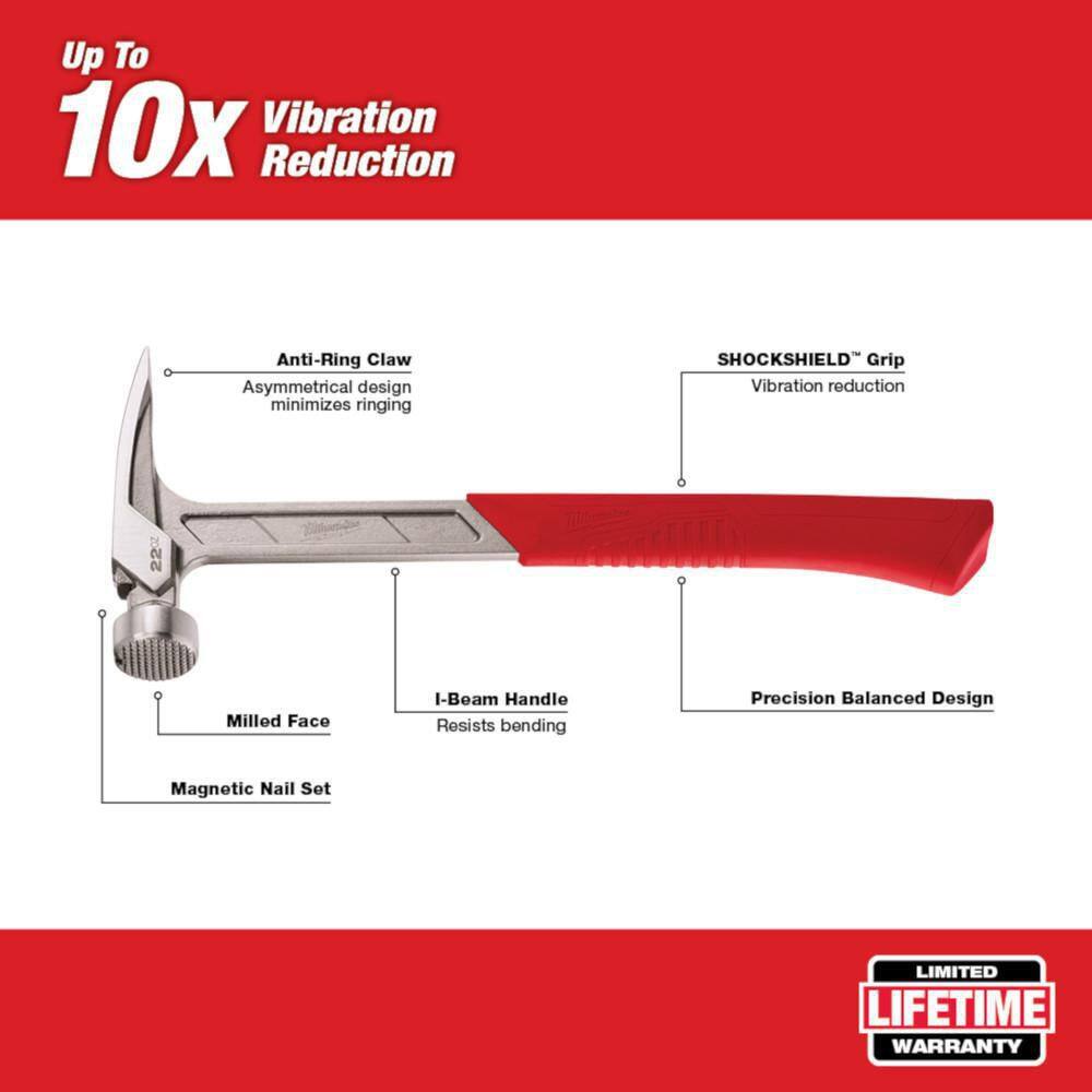 MW 22 oz. Milled Face Framing Hammer with 12 in. Pry Bar 48-22-9022-48-22-9034