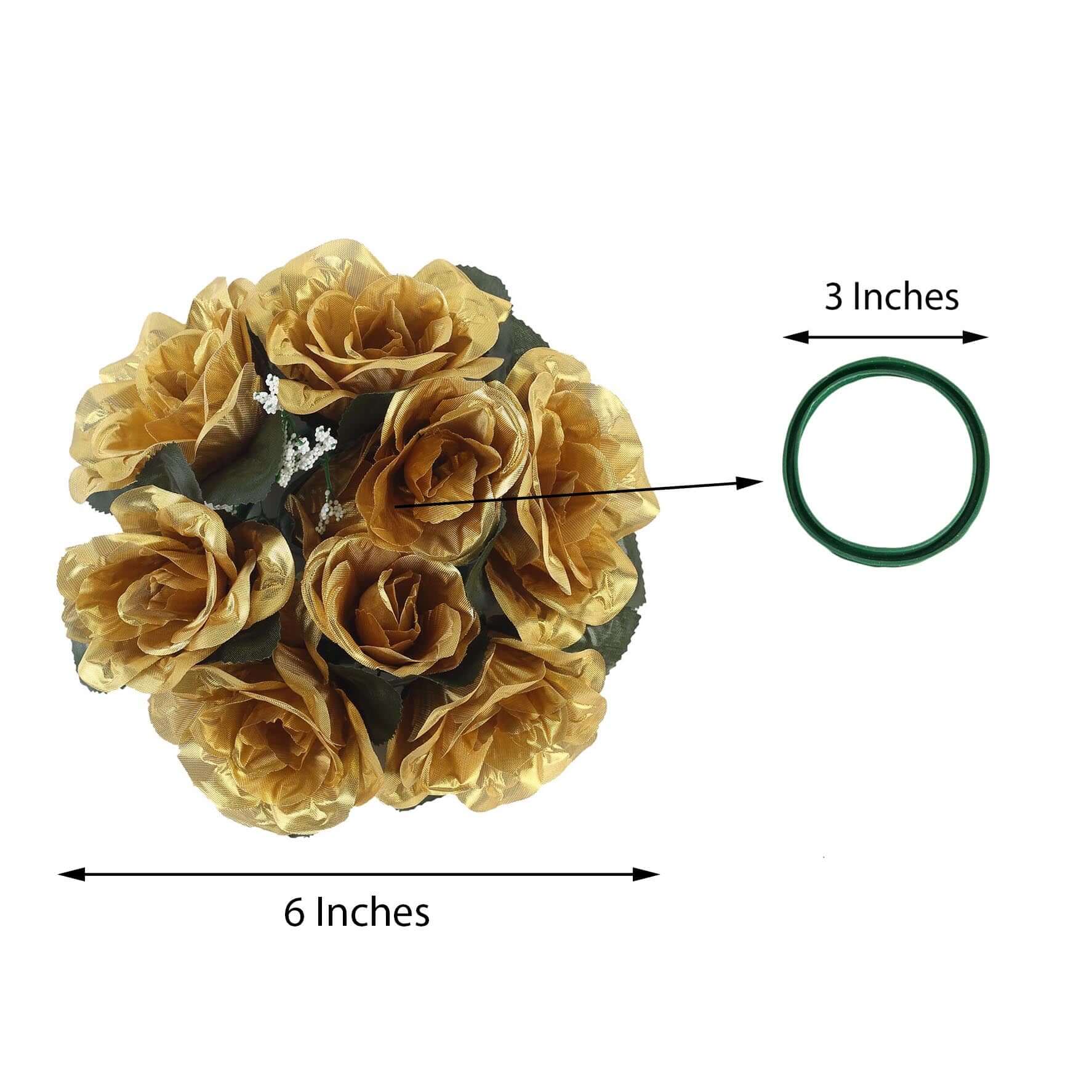 4 Pack Gold Artificial Silk Rose Flower Candle Ring Wreaths 3