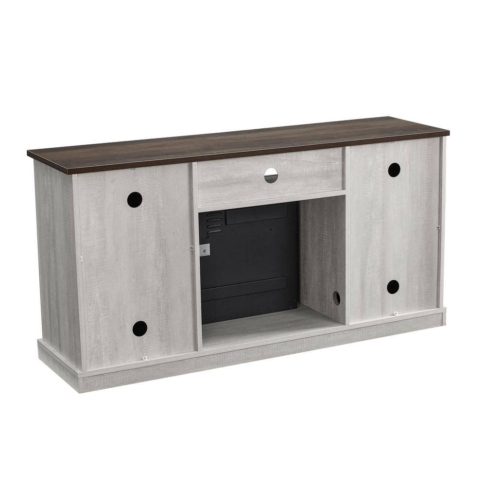 FESTIVO 54 in. Saw Cut-Off White TV Stand for TVs up to 60 in. with Electric Fireplace FFP20266