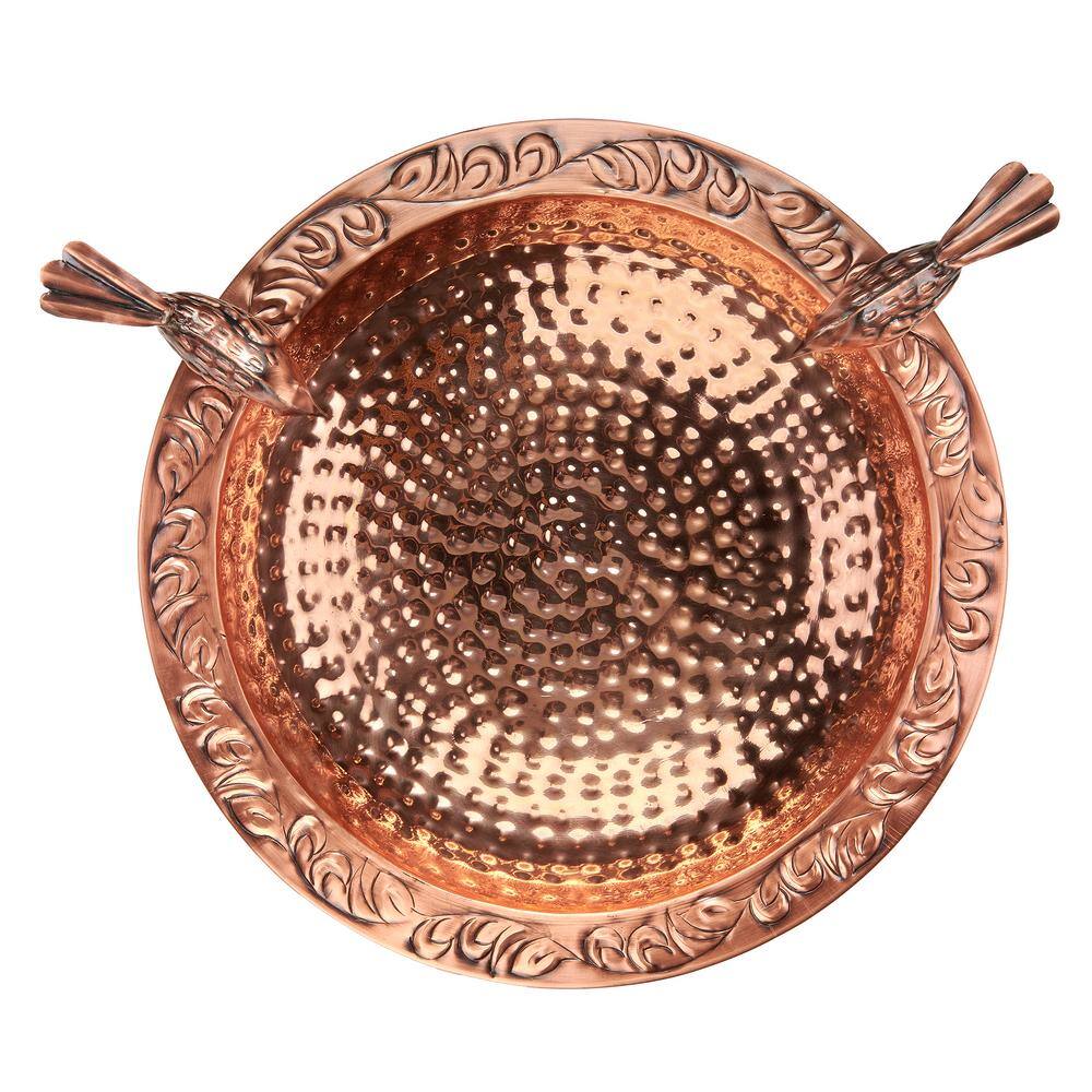 Good Directions Pure Copper Birdbath， Featuring Two Copper Birds and a Tree Themed Multi-Pronged Garden Pole BBG-2