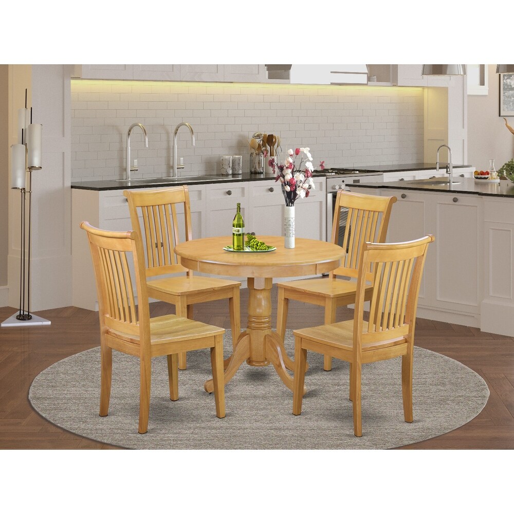 East West Furniture Kitchen Table Set Includes a Round Dining Table and Dining Room Chairs  Oak (Pieces   Seat Options)