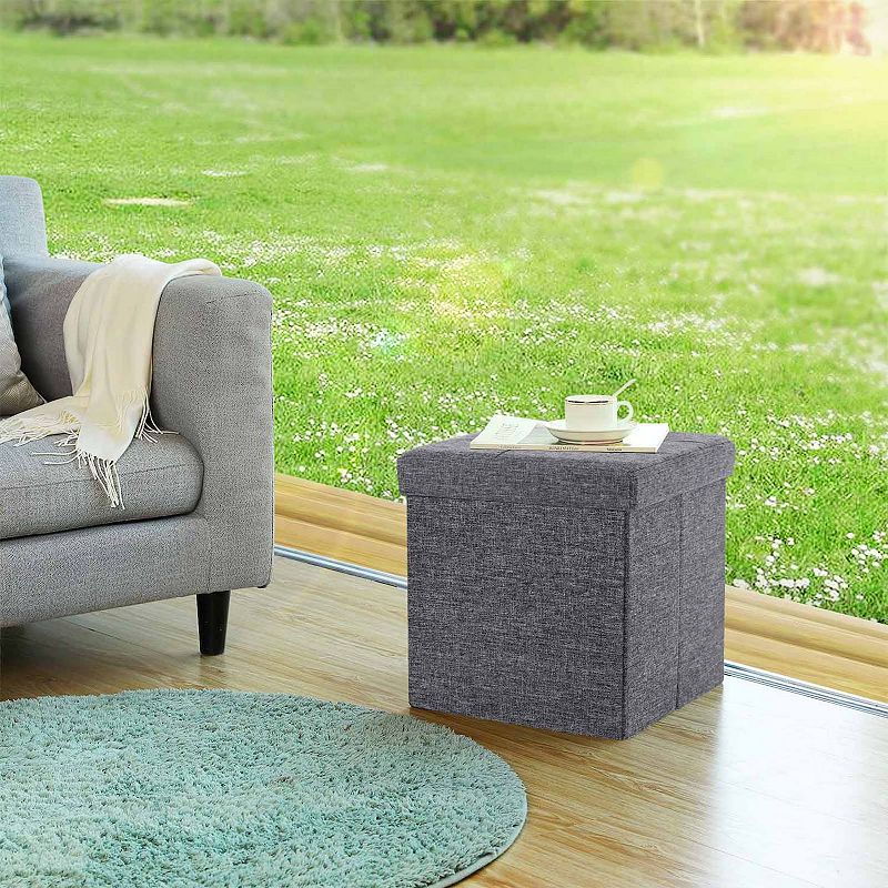 Folding Storage Ottoman Cube Footrest Stool Coffee Table Puppy Step， Fabric， Dark Grey