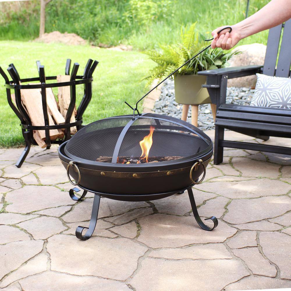 Sunnydaze Decor 25-Inch Victorian Steel Fire Bowl with Handles and Spark Screen NB-147