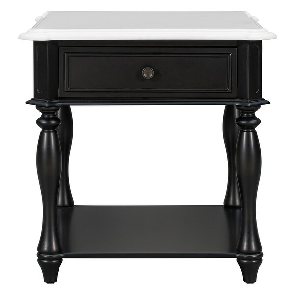 Classical Wooden End Table with 1 Drawer and 1 Open Shelf，Metal Handles