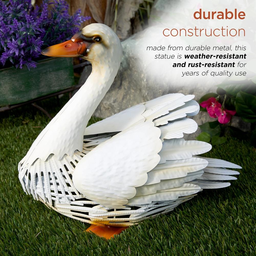 Alpine Corporation 11 in. H Indoor/Outdoor Metal White Swan Decorative Garden Statue MBG150HH